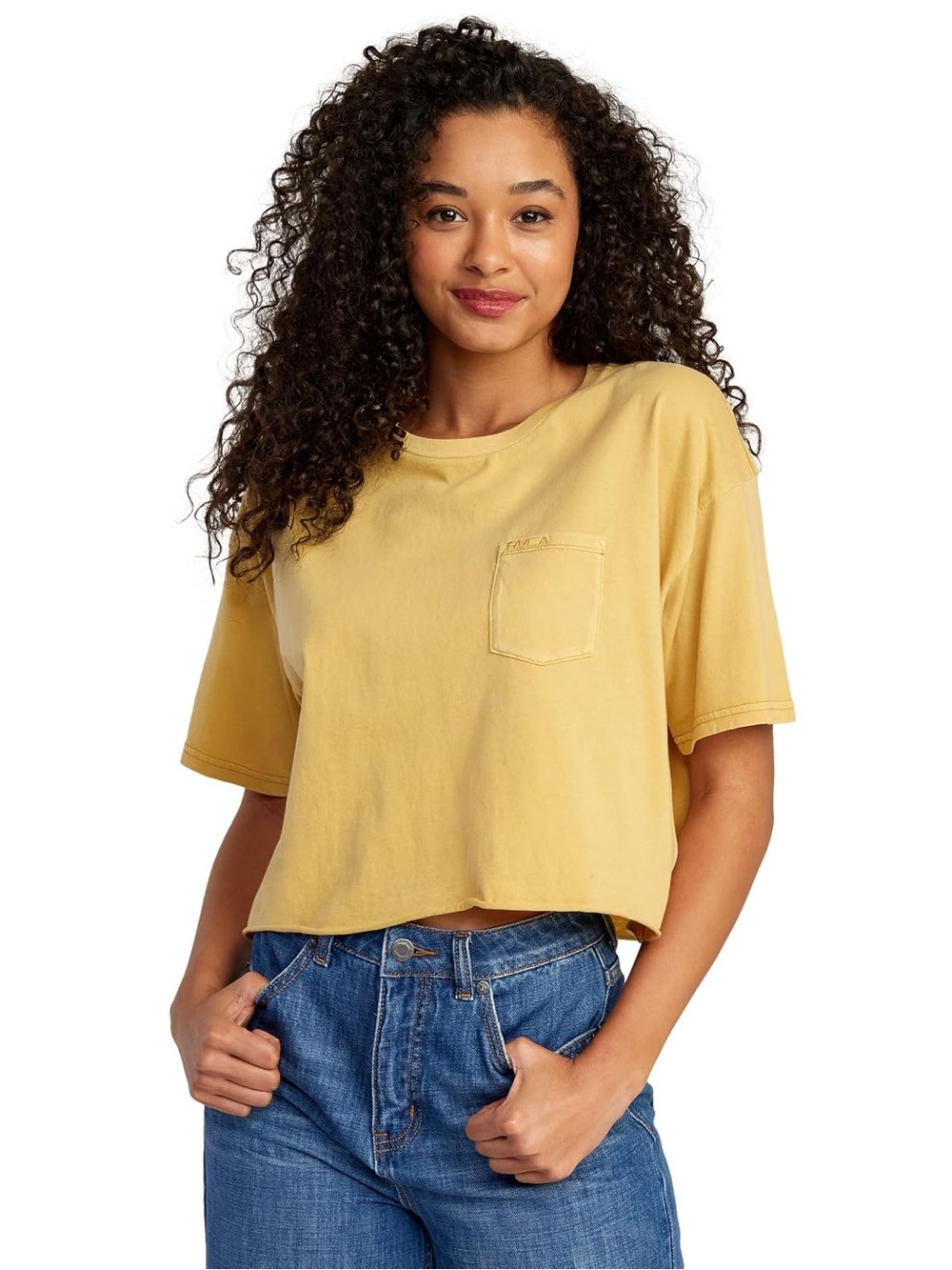 RVCA Women's Washed Yellow Crop Pocket Tee
